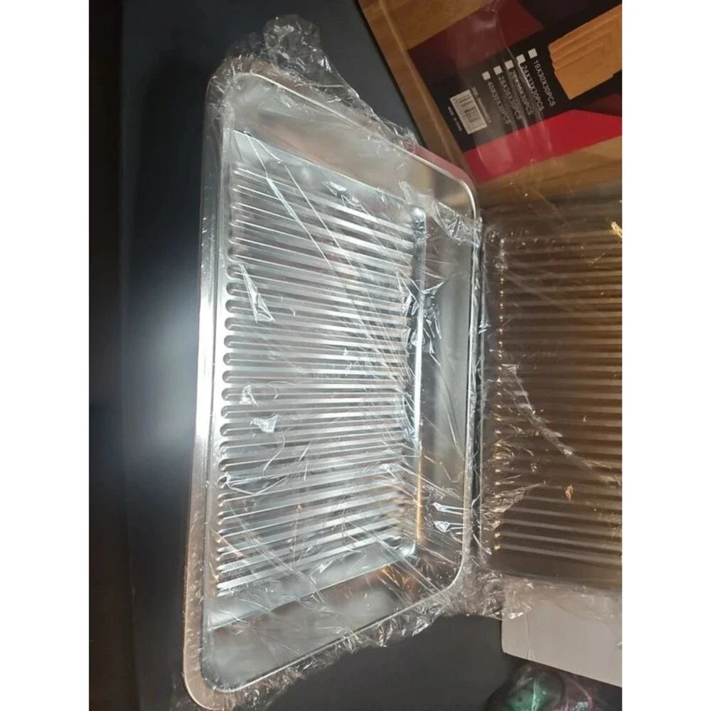 NIB Stainless Steel BBQ Grill Prep & Serve Tray Set with Lid, Rack & Board